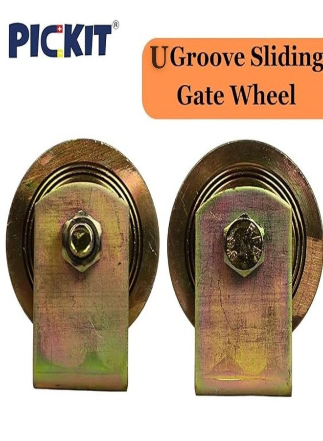 PICKIT Steel Sliding Gate Roller | Heavy Duty Caster Wheel with Bracket | Industrial Bearing Pulley (Golden, V Groove) - Image 3